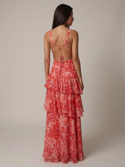 Women's Floral Halterneck V-Neck Summer Wedding Maxi Dress