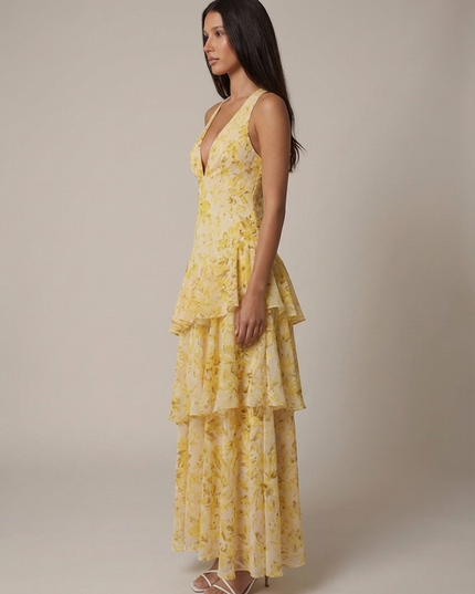 Women's Floral Halterneck V-Neck Summer Wedding Maxi Dress