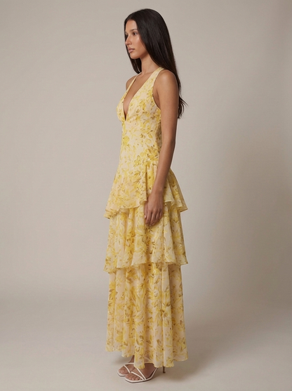 Women's Floral Halterneck V-Neck Summer Wedding Maxi Dress