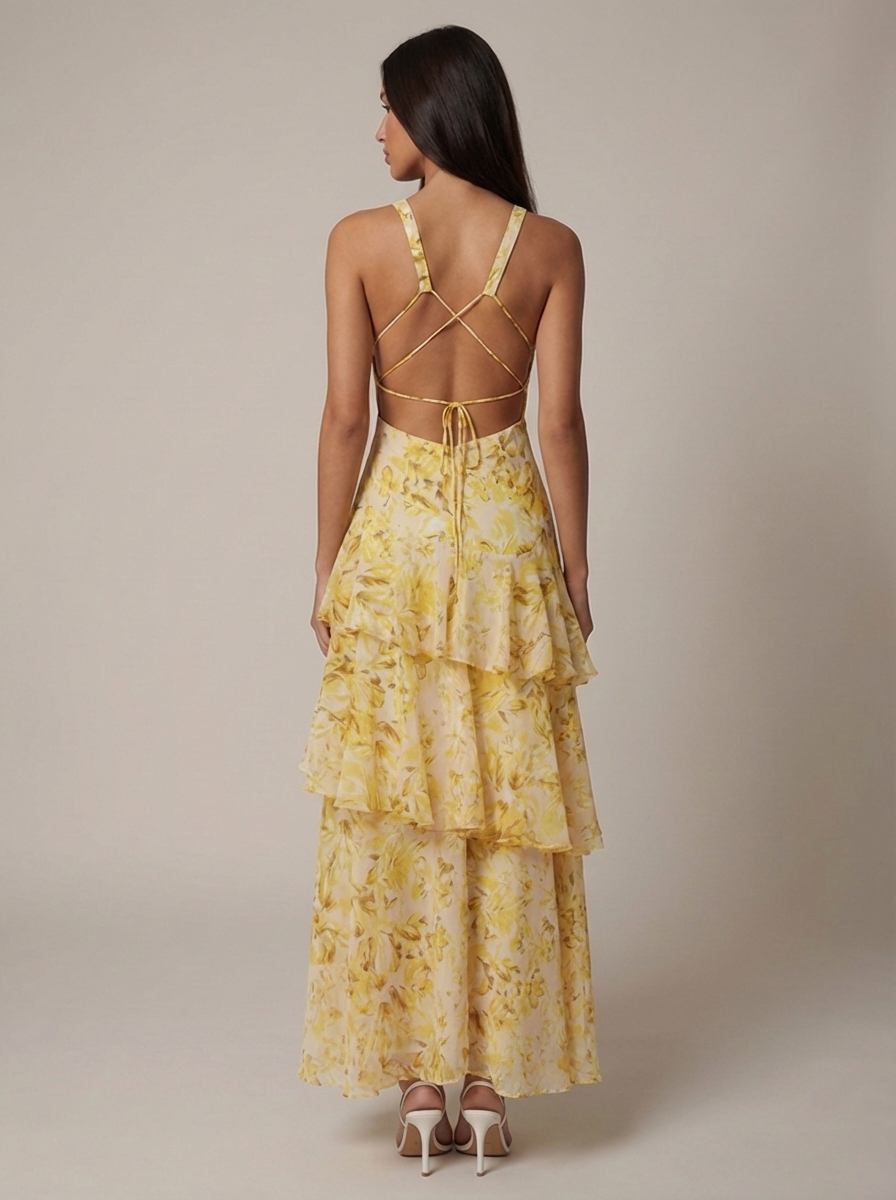 Women's Floral Halterneck V-Neck Summer Wedding Maxi Dress