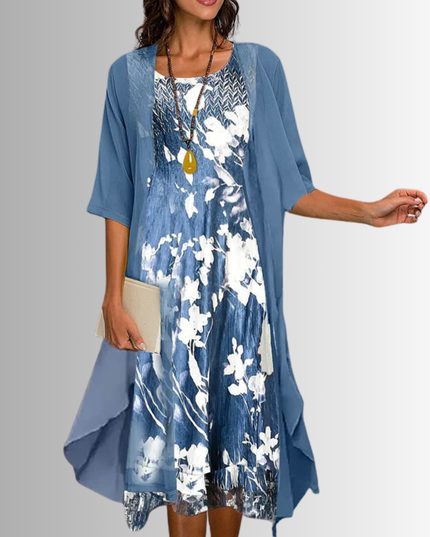 Women's Floral Overlay Two Piece Wedding Guest Dress