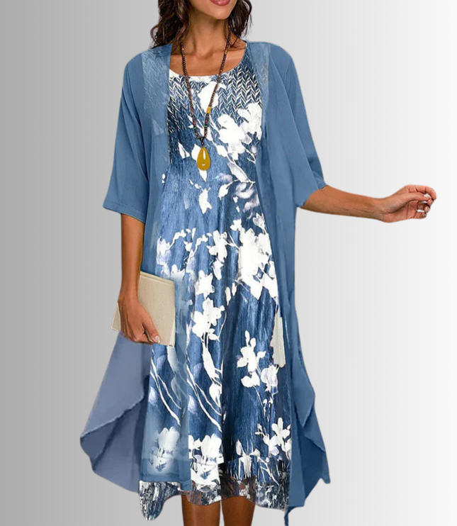 Women's Floral Overlay Two Piece Wedding Guest Dress