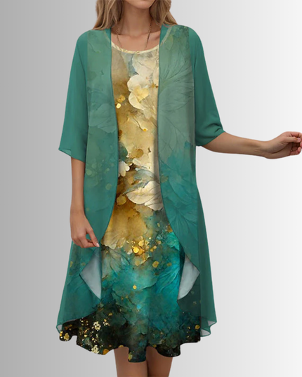 Women's Floral Overlay Two Piece Wedding Guest Dress