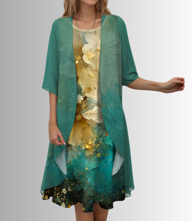 Women's Floral Overlay Two Piece Wedding Guest Dress