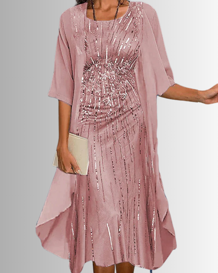 Women's Floral Overlay Two Piece Wedding Guest Dress