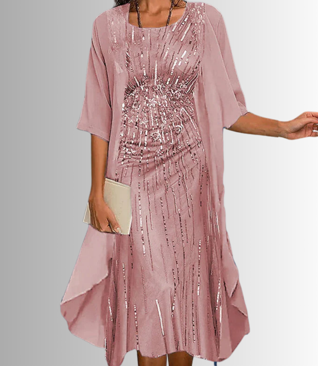 Women's Floral Overlay Two Piece Wedding Guest Dress