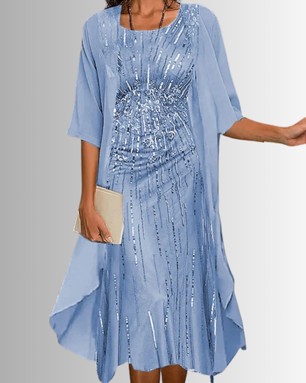 Women's Floral Overlay Two Piece Wedding Guest Dress