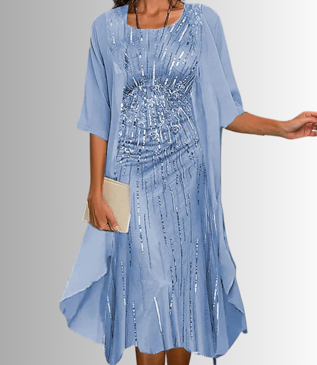 Women's Floral Overlay Two Piece Wedding Guest Dress