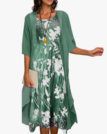 Women's Floral Overlay Two Piece Wedding Guest Dress