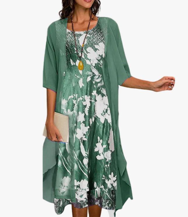 Women's Floral Overlay Two Piece Wedding Guest Dress