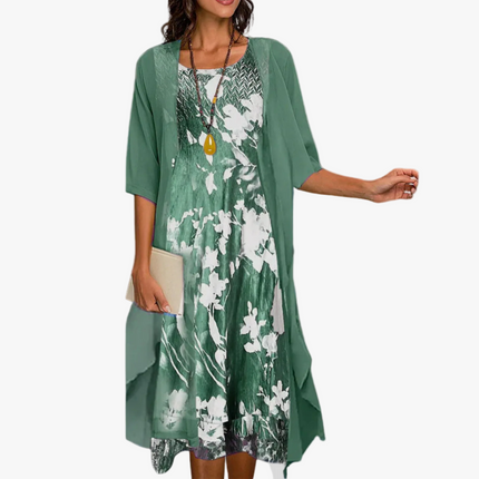 Women's Floral Overlay Two Piece Wedding Guest Dress