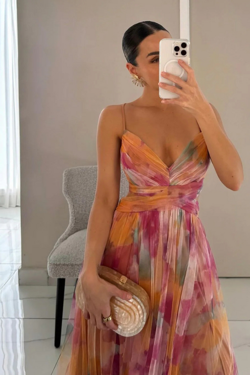 Women's Floral Pleated Wrap Front Summer Maxi Dress