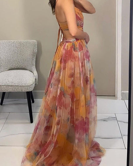 Women's Floral Pleated Wrap Front Summer Maxi Dress