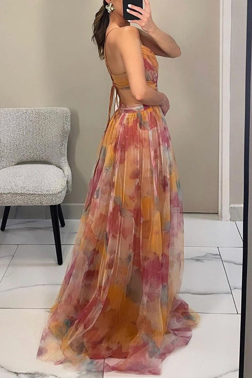 Women's Floral Pleated Wrap Front Summer Maxi Dress