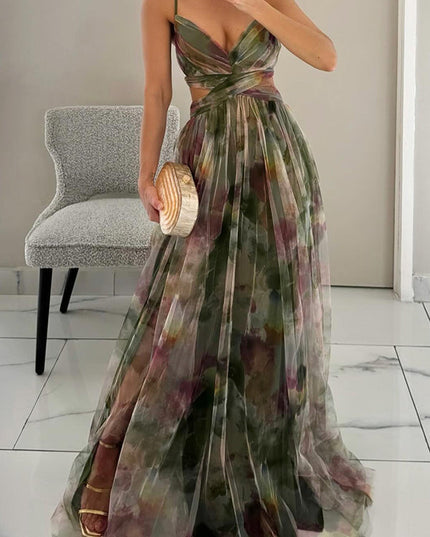 Women's Floral Pleated Wrap Front Summer Maxi Dress