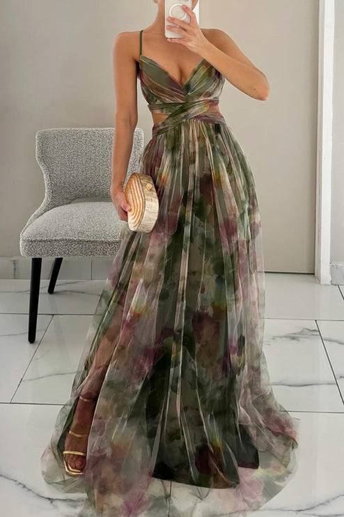 Women's Floral Pleated Wrap Front Summer Maxi Dress