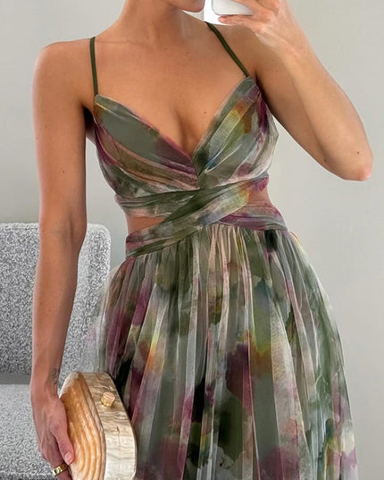 Women's Floral Pleated Wrap Front Summer Maxi Dress