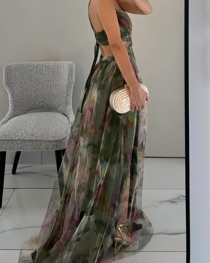 Women's Floral Pleated Wrap Front Summer Maxi Dress