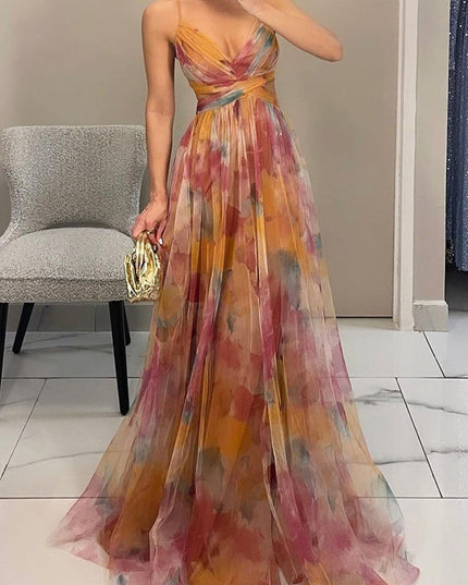 Women's Floral Pleated Wrap Front Summer Maxi Dress