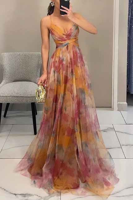Women's Floral Pleated Wrap Front Summer Maxi Dress