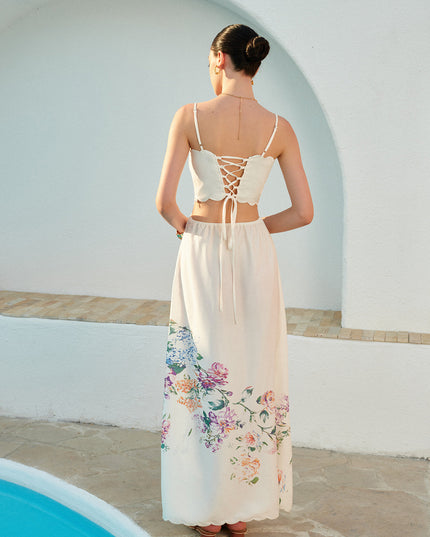 Women's Floral Print Cut Out Scallop Hem Maxi Dress