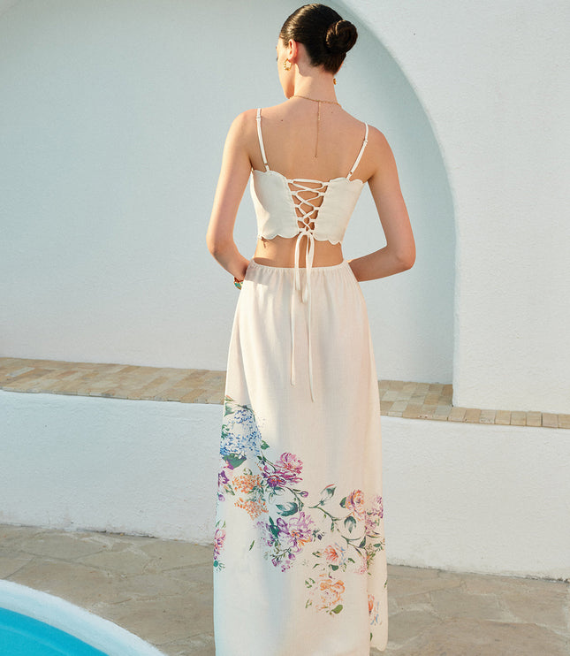 Women's Floral Print Cut Out Scallop Hem Maxi Dress