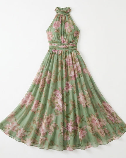 Women's Floral Print Halter Neck Summer Maxi Dress
