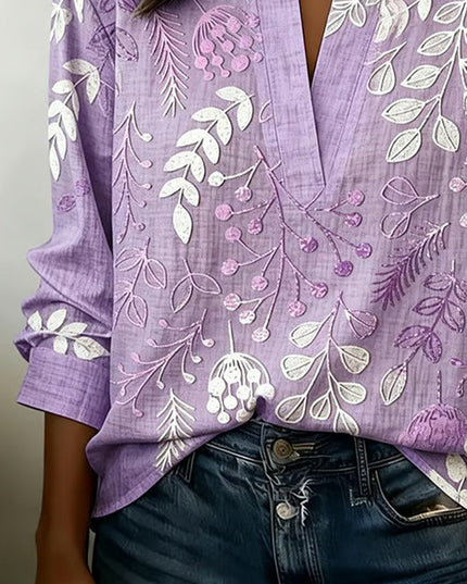 Women's Floral Print High Collar Long Sleeve Blouse