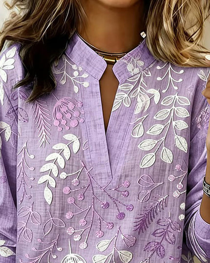 Women's Floral Print High Collar Long Sleeve Blouse
