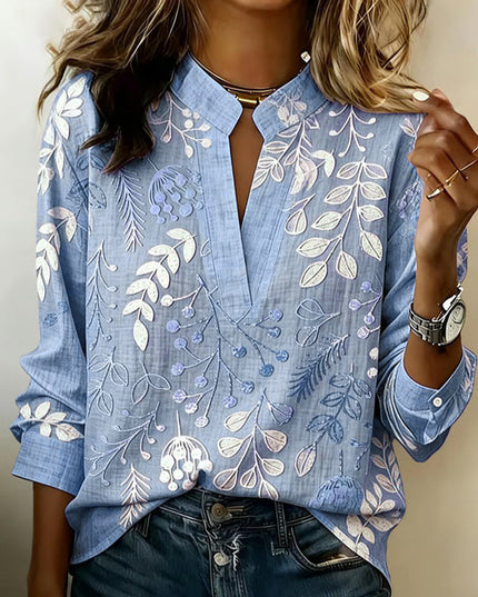 Women's Floral Print High Collar Long Sleeve Blouse