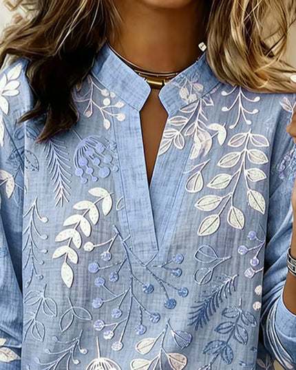 Women's Floral Print High Collar Long Sleeve Blouse