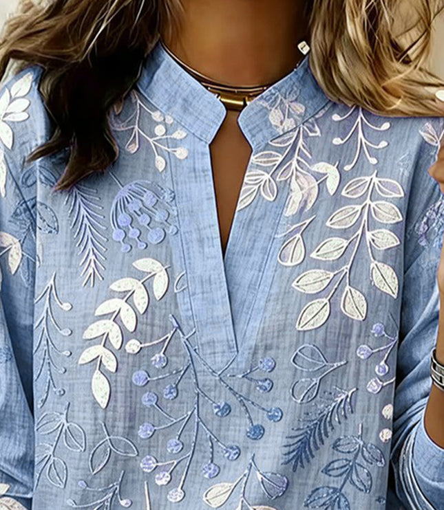 Women's Floral Print High Collar Long Sleeve Blouse