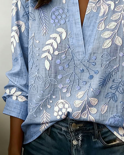 Women's Floral Print High Collar Long Sleeve Blouse
