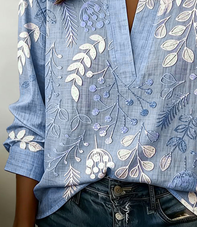 Women's Floral Print High Collar Long Sleeve Blouse