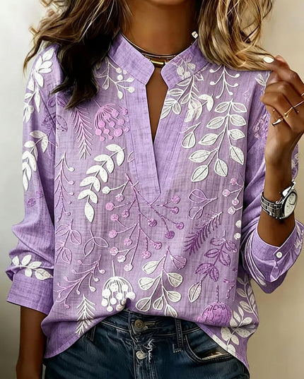Women's Floral Print High Collar Long Sleeve Blouse