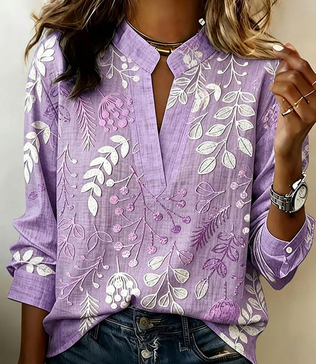Women's Floral Print High Collar Long Sleeve Blouse