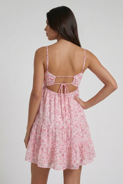 Women's Floral Short Sleeve Wedding Guest Mini Dress