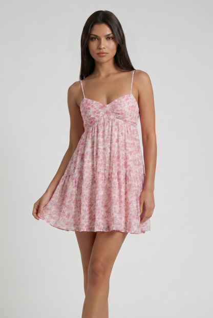 Women's Floral Short Sleeve Wedding Guest Mini Dress