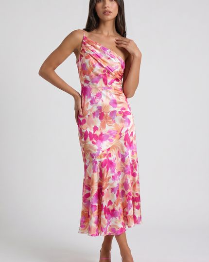 Women's Floral Spaghetti Strap Wedding Guest Maxi Dress
