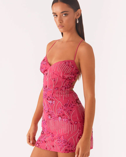 Women's Floral Spaghetti Strap Wedding Guest Mini Dress
