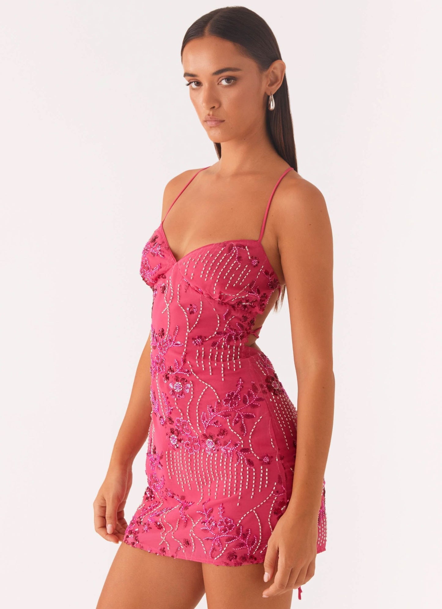 Women's Floral Spaghetti Strap Wedding Guest Mini Dress