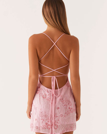 Women's Floral Spaghetti Strap Wedding Guest Mini Dress