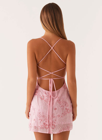 Women's Floral Spaghetti Strap Wedding Guest Mini Dress
