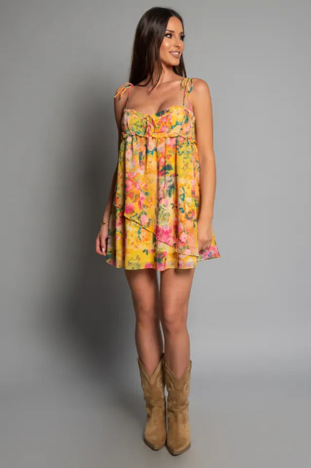 Women Floral Tie Shoulder Mini Dress - product image 2