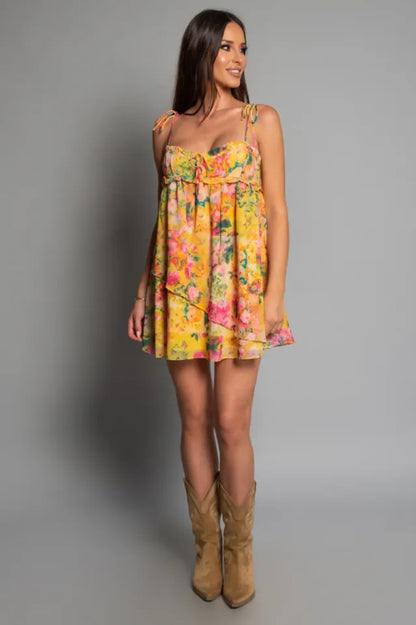 Women Floral Tie Shoulder Mini Dress - product image 2