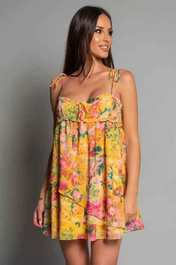 Women Floral Tie Shoulder Mini Dress - product image 1