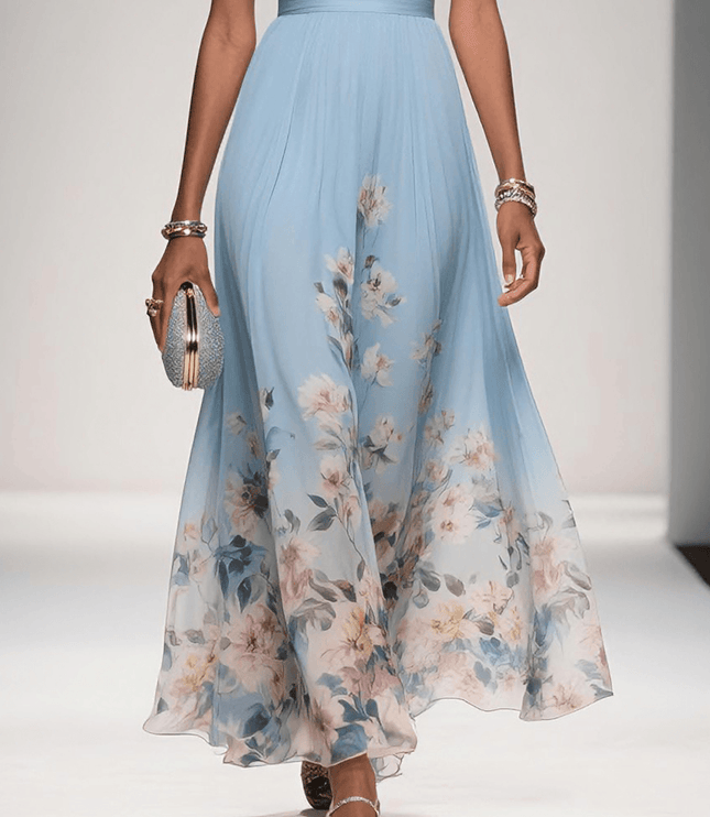 Women's Floral V-Neck A-Line Wedding Guest Maxi Dress