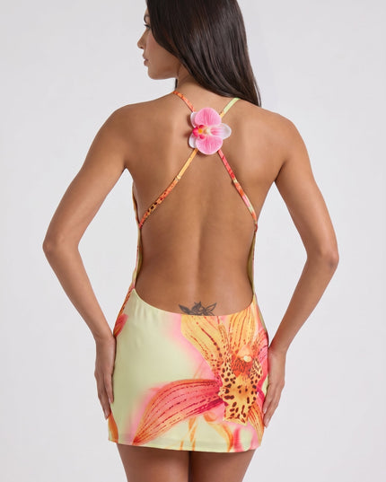 Women's Floral V-Neck Cocktail Party Mini Dress