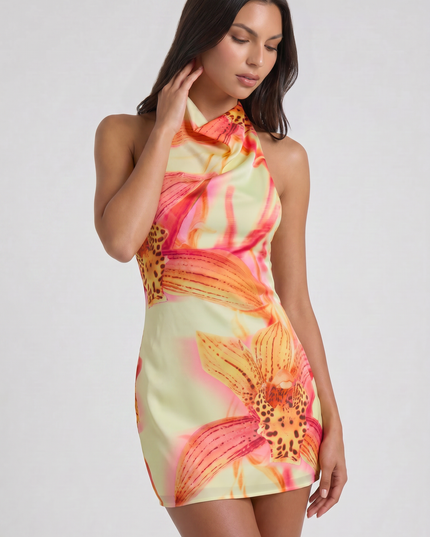 Women's Floral V-Neck Cocktail Party Mini Dress