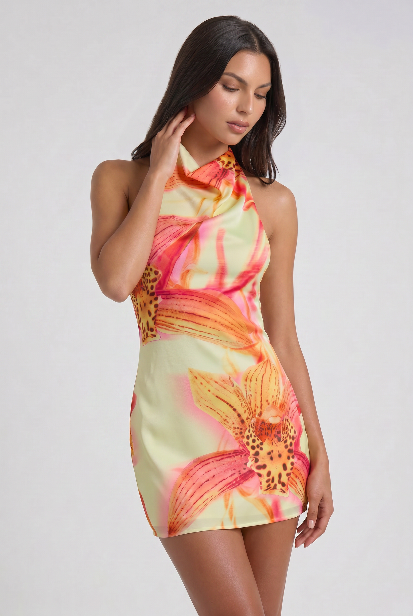 Women's Floral V-Neck Cocktail Party Mini Dress